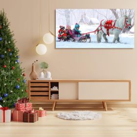 Framed Canvas Wall Art Decor Painting For Chrismas, Kids on White Horse Sledge Painting For Chrismas Gift