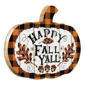 "Happy Fall Y'All" By Artisan Linda Spivey Printed on Wooden Pumpkin Wall Art