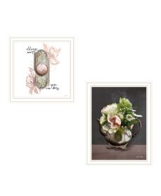 "Vintage Floral Tea Pot & Door Knob" 2-Piece Vignette by House Fenway, Ready to Hang Framed Print, White Frame