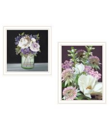 "Lilac & Wild Plum Bouquet" 2-Piece Vignette by House Fenway, Ready to Hang Framed Print, White Frame