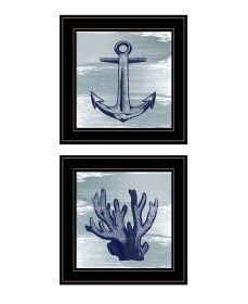 "The Beach Coastal Collection" 2-Piece Vignette By Bluebird Barn, Ready to Hang Framed Print, Black Frame