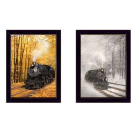 "Vintage Locomotives Collection" 2-Piece Vignette By Lori Deiter, Printed Wall Art, Ready To Hang Framed Poster, Black Frame