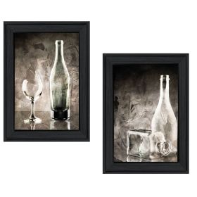 "Moody Gray Glassware Still Life" 2-Piece Vignette by Bluebird Barn, Black Frame