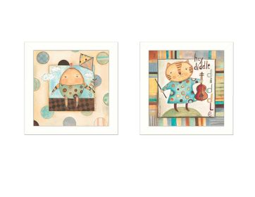 "Nursery Pictures Collection" 2-Piece Vignette By Bernadette Deming, Printed Wall Art, Ready To Hang Framed Poster, White Frame