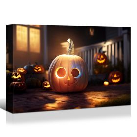 Drop-Shipping Framed Canvas Wall Art Decor Painting For Halloween, Jack-o-lanterns Painting For Halloween Gift, Decoration For Halloween Living Room