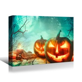 Drop-Shipping Framed Canvas Wall Art Decor Painting For Halloween,Scary Pumkin Jack-o-Lanterns Painting For Halloween Gift