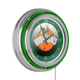 University of Miami Chrome Double Rung Neon Clock - Honeycomb