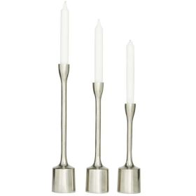 CosmoLiving by Cosmopolitan 3 Candle Silver Aluminum Tapered Candle Holder, Set of 3