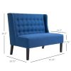 Scandinavian 2 Seater Button Tufted Loveseat Wooden Legs Blue Linen