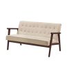 Mid-Century Modern Wood Frame Loveseat Sofa Couch with Beige Seat/Back Cushion