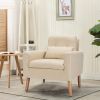 Beige Linen Mid-Century Modern Living Room Accent Chair with Pillow