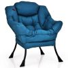 Modern Cushioned Accent Chair with Side Pocket in Navy Blue Upholstered Fabric