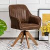 Faux Leather Swivel Accent Chair with Solid Wood Legs - Brown