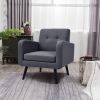 Mid-Century Modern Grey Linen Upholstered Accent Chair with Wooden Legs