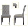 Set of 2 Grey Linen Button Tufted Dining Chair with Wood Legs