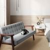 Mid-Century Modern 2-Seat Loveseat Sofa Couch Wood Frame Grey Button Tufted