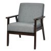 Retro Modern Classic Grey Linen Wide Accent Chair with Espresso Wood Frame