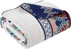 King size 4 Piece Cotton Blue White Boho Geometric Reversible Quilt Set