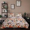 King 3 Piece Blue Beige Birds Animals Floral Microfiber Reversible Quilt Set