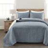 Full/Queen Size 3-Piece Reversible Woven Cotton Quilt Set in Navy Cream