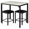 Modern 3-Piece Dining Set White Faux Marble Table-Top and 2 Black Chairs Stools