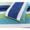 Twin Size Navy Blue/Green/Teal/White Stripe 100-Percent Cotton Quilt Set