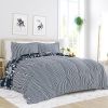 Twin size 3-Piece Navy Blue White Reversible Floral Striped Comforter Set