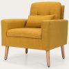 Yellow Linen Mid-Century Modern Living Room Accent Chair with Pillow