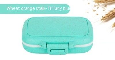 Portable Mini Three-compartment Small Medicine Box (Option: Wheat Straw Tiffany Blue-80X65X25mm)