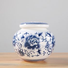 Storage Box Blue And White Porcelain Tea Pot Chinese Sealed Canned Plaster (Option: Round Head Pot Flower Peony)