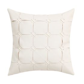 American Modern Pure Color PU Leather Hand-woven Pillow Cover (Option: White-45x45cm Without Core)