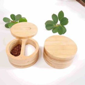 Bamboo Seasoning Jar Double-grid Lid With Spoon Storage Jar (Option: With Spoon)