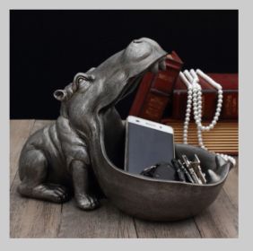 Hippo Decoration Creative Home Living Room Shoe Cabinet Sundries Organizer Ornament (Option: Retro Silver Height 20 Width)