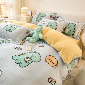 Winter Milk Four-piece Set Thickened Coral Velvet Double-sided (Option: Little Dinosaur-2.0m flat sheet)