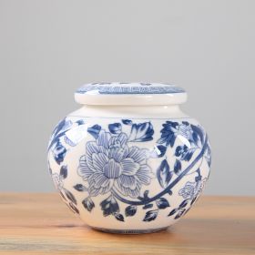 Storage Box Blue And White Porcelain Tea Pot Chinese Sealed Canned Plaster (Option: Round Head Jar Hibiscus Flower)