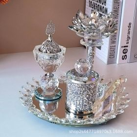 Exclusive For Cross-border Light Diamond Lotus Incense Burner Suit Arabic Incense Burner Round Incense Burner Four-piece Set (Color: Silver)