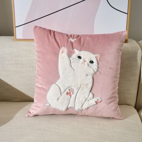 Embroidered Velvet Plush Cute Sofa Decorative Cushion Pillow Cover (Option: Pink Cat-45X45 Pillowcase)