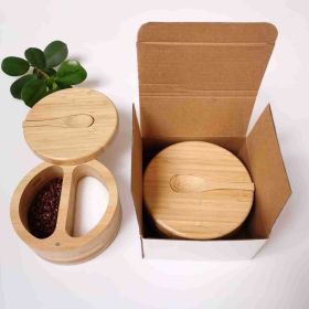 Bamboo Seasoning Jar Double-grid Lid With Spoon Storage Jar (Option: With Spoon With Box)