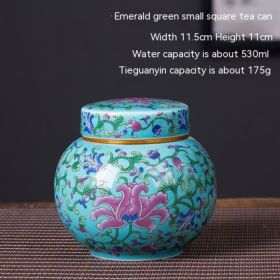 Enamel Ceramic Tea Jar Large Sealed Storage Jar Moisture-proof Storage (Option: Emerald Green-530ML)