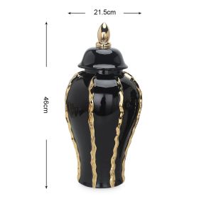 Ceramic Black Gold Pattern Temple Jar Ornaments (size: medium)