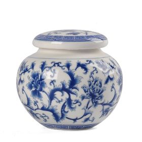 Storage Box Blue And White Porcelain Tea Pot Chinese Sealed Canned Plaster (Option: Round Head Jar Welcome Flower)