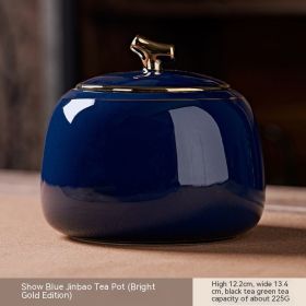 Tea Pot Ceramic Empty Can Storage Sealed Household (Option: Blue Glaze Jinbao Tea Canister-230g)