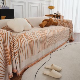 Sofa Cover With Long Chair Home Decoration Tassel Blanket (Option: Line Orange-180x380cm)