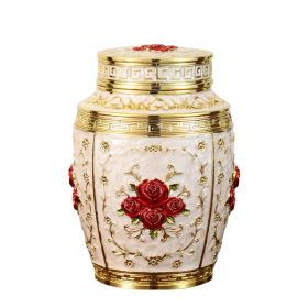 Household High-end Sealed Large Capacity Tea Caddy Crafts Ornaments (Option: Golden White Red Flower)