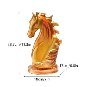 NORTHEUINS Resin Horse Head Wine Rack Figurines Interior Bottle Holder Storage Ornaments Home Living Room Tabletop Decorations (Color: golden)