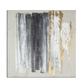 Ha's Art Top Selling Handmade Gold Foil Abstract Oil Painting Wall Art Modern Minimalist White and Black Picture Canvas Home Decor For Living Room Bed (size: 100x100cm)