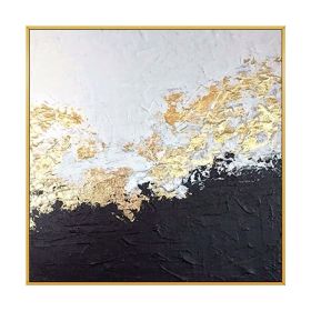 Top Selling Handmade Abstract Oil Painting Wall Art Modern Minimalist White and Black Gold Foil Canvas Home Decor For Living Room Bedroom No Frame (size: 100x100cm)