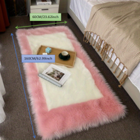 1pc, Soft and Fluffy Sheepskin Rug for Bedroom and Living Room - Non-Slip and Machine Washable Carpet for Dormitory and Room Decor (Color: Pink + White, size: 23.62*62.99inch)