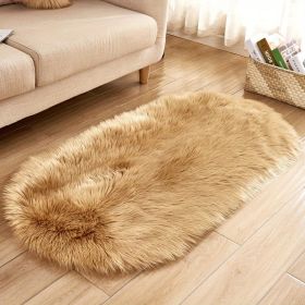 1pc Super Soft Area Rug, Plush Fluffy Faux Sheepskin Oval Floor Mat For Living Room Bedroom, Machine Washable Bedside Rugs (Color: Khaki, size: 19.69*31.5inch)