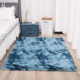 1pc, Tie-Dyed Plush Shag Furry Area Rug for Bedroom, Living Room, Nursery, and Kids Room - Ultra Soft and Fluffy, Washable, Non-Shedding (Color: Tie-dye Sapphire Blue, size: 62.99*78.74inch)